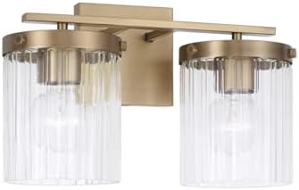 Capital Lighting 156221AD-555 Vaughn Beveled Fluted Glass Bathroom Vanity Light, 2-Light 200 Total Watts, 9" H x 15" W, Aged Brass