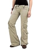  ORANDESIGNE Pantalon Cargo pour Femmes Pantalon en Jean Militaire M K Beige