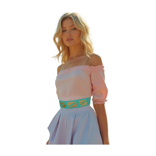 TrendyFashionJewelry Women Fashion Elastic Waistband Belt High Waist Hip Gold Metal Triangles Buckle Size S M Mint Green Color