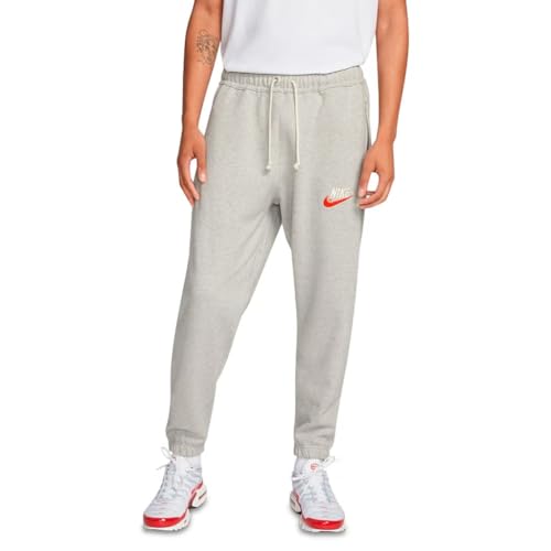 Nike Sportswear Men's Sneaker Pants (Medium, Grey Heather/Off Noir/Sail/Team Orange)