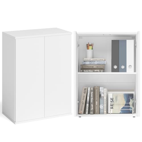 Bellamio Ais Mehrzweckschrank 60 cm breit – Haushaltsschrank Weiß mit 2 Fächern – schmaler Aktenschrank – Allzweckschrank 80×60×33 cm – Hängeschrank/Büroschrank – Kleiner Schuhschrank Push-to-Open