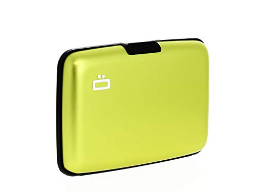 Image of OGON -DESIGNS- Aluminum card holder, RFID Protection against fraud and demagnetization, Compact wallet, Smart Case STOCKHOLM V1 model (Aluminum Green Lime)