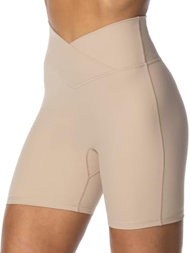 Image of Sunzel Crossover Biker Shorts for Women, No Front Seam V High Waist Yoga Workout Gym Shorts with Tummy Control | 4 Or 6-Inch Inseam, High Waisted, Tummy Control, Crossover Waist, Buttery Soft, No Front Seam, Squat Proof, Compression