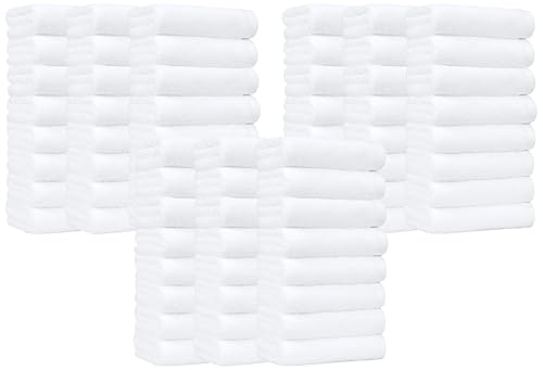 Image of Amazon Basics Soft and Thick Cotton Hand Towels, 16 x 26 in, White, (Pack of 72)