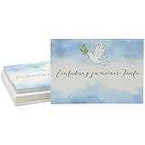 24 Stück Einladungskarten zur Taufe zum Ausfüllen mit Umschlägen, Motiv Taube, Aquarell-Stil, DIN A6-Format, Hellblau