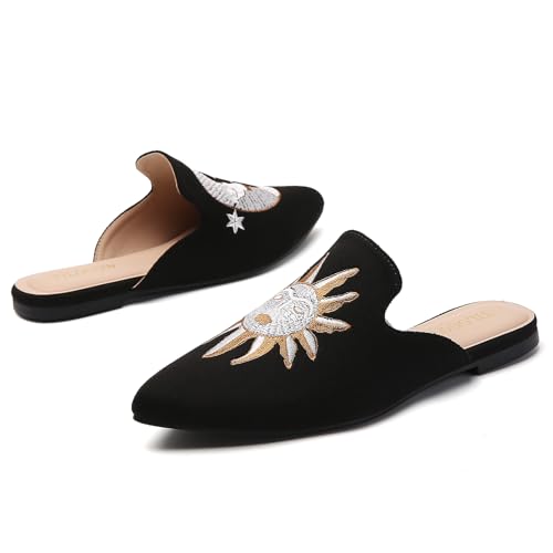 Image of Tilocow Women's Pointed Toe Flat Mules Backless Slip On Loafers