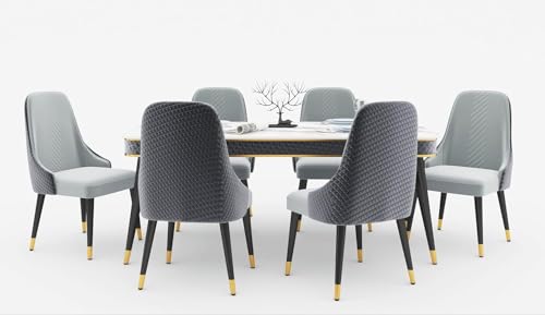 Image of WOODEN SPACE 6-Seater Wooden Dining Table Set | Nano Composite Marble Top | Solid Wood Base | Modern Dining Room Furniture with 6 Chairs (Gray)