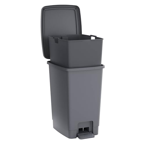 Image of Sundis Bucket Bin, 30L Pedal Bin, Removable Bucket, Rectangular, Recycled Plastic, Grey, for Kitchen, Office, Laundry, Workshop, Bathroom