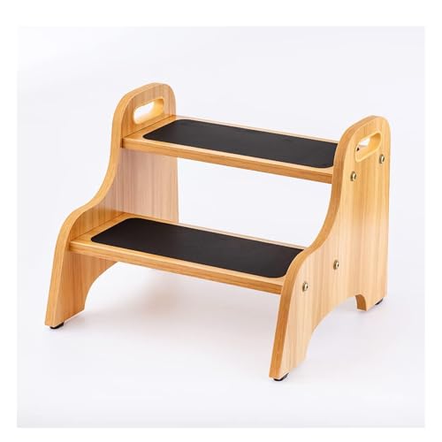StrongTek Wooden 2 Step Stools for Kids, Safe Non-Slip Surface with Handles, 350 lbs Capacity, Portable Toddler Stepping Stool for Bathroom Kitchen and Bedroom (Natural)
