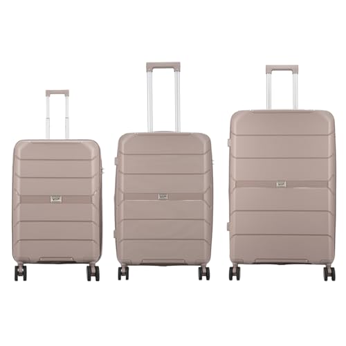 Image of VIP Pristine Hardsided 8 Wheel Polypropylene (PP) Spinner Suitcase With Large Expander,Combination Lock And 5 Years International Warranty (Brown, (Cabin+Medium+Large)), 60 Cm