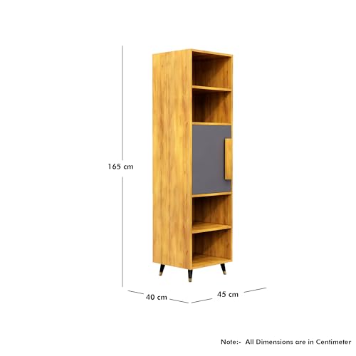 Image of Bniture Bookshelf for Home | Engineered Wood Book Shelf with 1 Door & 4 Shelf | Open Book Shelf Stand for Library | Multipurpose Display Organizer for Living Room & Office | Giant Wood & Slate Grey