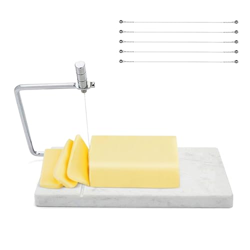 Yeqqzq Affettatrice per formaggio, resistente, 12,7 x 20,3 cm, con 5 fili raplacement, tagliere in marmo lucido per formaggio e burro, facile da sostituire