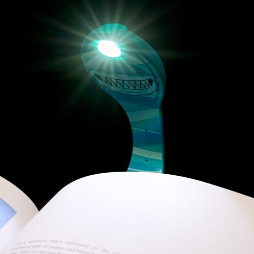 Image of Gifts for Readers & Writers Book Light, Clip On Reading Light for Bed, 2in1 Flexilight & Bookmark, Small & Lightweight with a Soft Glow, 2 Batteries Included, Shark