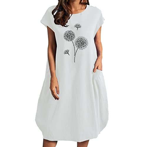 Robe femme été décontractée imprimée à manches courtes et col rond coupe ample midi