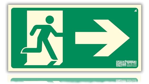 LEIASA | Señal Evacuación Flecha Salida Derecha Homologada - 16x32 cm - Clase B D≤10m - PVC Luminiscente - Señal Certificada en Sostenibilidad - Fotoluminiscente - Cartel Evacuación Salida Derecha