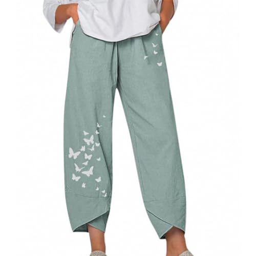 Women's Linen Pants Baggy Loose Floral Printed Boho Pant for Women 2024