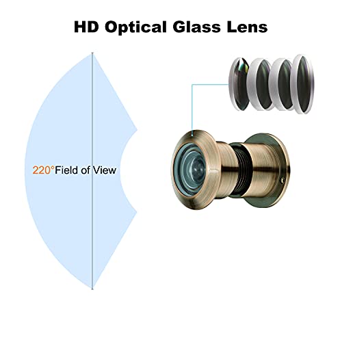 Togu Tg3828Yg-Ac Solid Brass Ul Listed 220-Degree Door Viewer Peephole With Heavy Duty Privacy Cover For 1-3/5" To 2-1/6" Doors, Antique Copper Finish #TOP3
