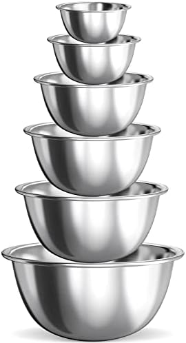 CKSUNG Stainless Steel Mixing Bowls Set of 6 Mixing Bowls, Nesting Bowls for Space Saving Storage, Upgrade Deepen and Thicken Mixing Bowls Set, Great for Cooking, Baking, Prepping