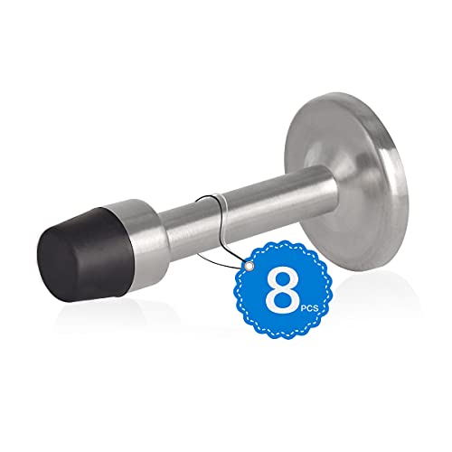 Homotek 8 Pack Rigid Door Stop, 3" Heavy Duty Door Stopper With Soft Rubber Tip, Solid Stainless Steel Doorstop Protect Wall & Door, Brushed Stainless Steel #TOP5