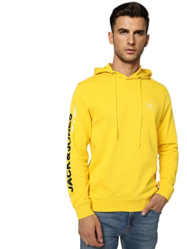 Image of Jack & Jones Men's Cotton Blend Typography Regular Fit Crew Neck Hoody