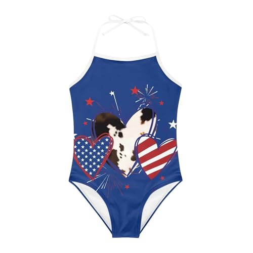 Image of Cute Backless One Piece Swimsuits for Girls Adjustable Halter Strap Bathing Suit Beach Swimwear for Girls