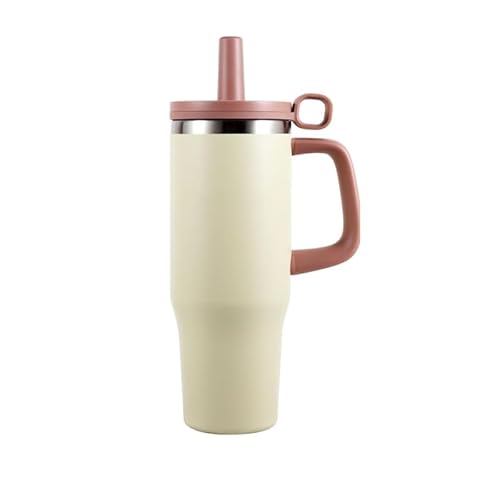 Buwaters 40oz stainless steel tumbler with handle and straw Leak proof and insulated drum with straw and dust cover (khaki)