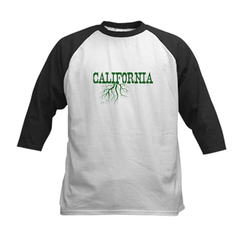 CafePress California Roots Kids Baseball Jersey Kids Cotton Baseball Jersey, 3/4 Raglan Sleeve Shirt Black/White