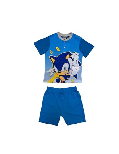 Sonic The Hedgehog Pijama de verano para niño, juego de 2 piezas, camiseta y pantalones cortos, algodón, turquesa, 3 años