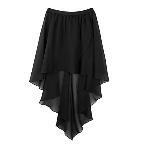 Ranrann Women Girls Sheer Chiffon Ballet Dance Skirt Asymmetrical Split High-Low Ballerina Skirt Black One_Size #TOP4