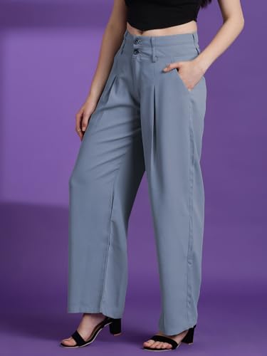 Image of KOTTY Women's High Rise Cotton Blend Straight Fit Trouser
