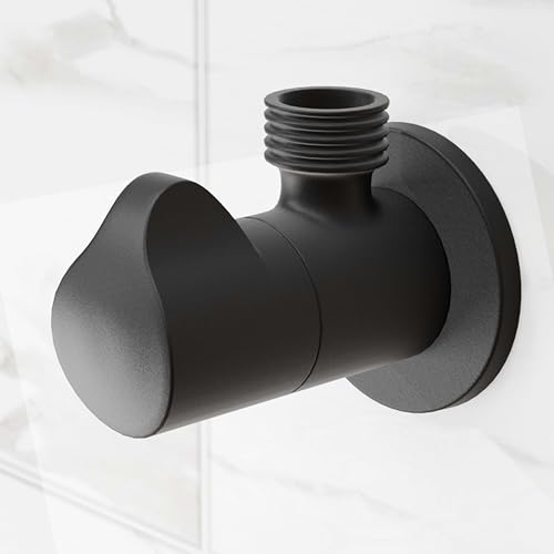 Image of InArt Heavy-Duty Brass Angle Valve for Bathroom & Kitchen | Leakproof 1-Way Angle Stop Cock with Wall Flange | Black Matte - 5 Year Warranty