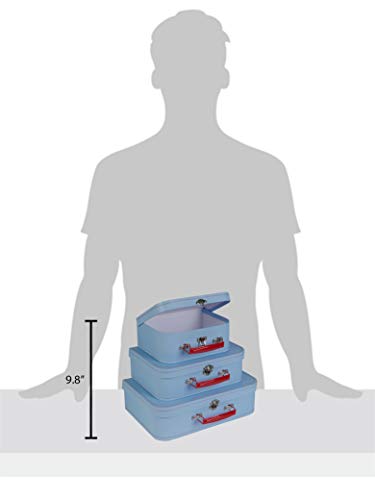 Paperboard Suitcases Set Of 3, Light Blue - Vintage Cardboard Suitcase Decor, Nesting Luggage Decorative Mache Boxes With Hinged Lids And Brass Handles, Mini Suitcases For Centerpieces, Photo Props #TOP4