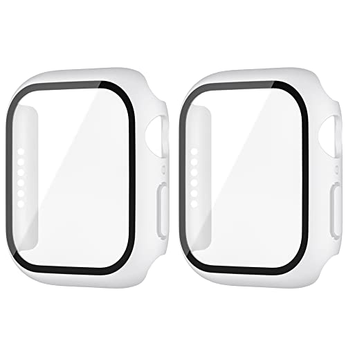 HANKN 2 Pack Hard Case for Apple Watch Series 9 8 7 45mm Tempered Glass Screen Protector Case