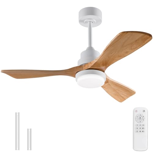 BOJUE 42 Inch White Ceiling Fans with Lights and Remote,Dimmable