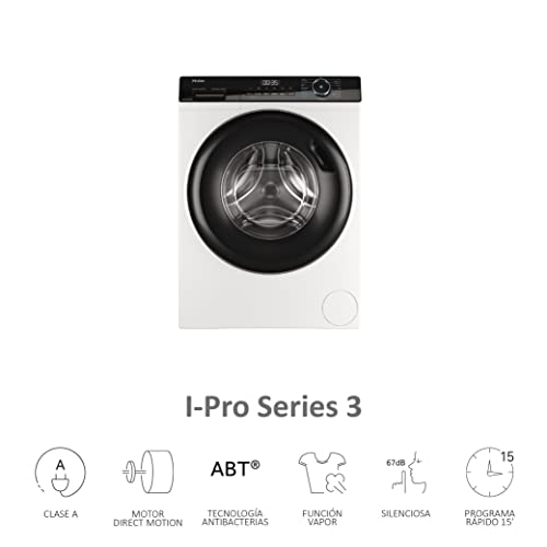 Haier I-Pro Series 3 HW80-B14939-IB- Lavadora Carga Frontal 8KG, Función Vapor, Motor Direct Motion, Tratamiento Antibacterias, 1400 RPM, Fin Diferido, Detector automático de KG, 15 programas, Blanco - imagen 2