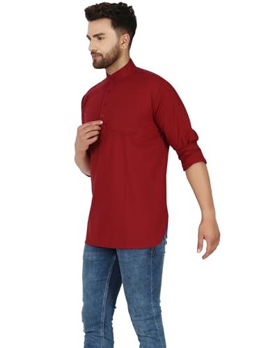 Image of AMAZON BRAND - ANARVA Men's Pure Cotton Solid Kurta Long Sleeves Band Collar Casual Shirt