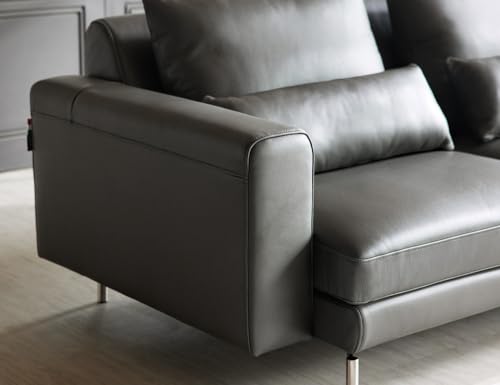 Image of Fabrique Edge Leatherette 3 Seater Sofa Set with Puffy Moden Design Dark Grey | Stylish Home Office & Living Room Furniture | Lightweight Design with Durable Stainless Steel Legs