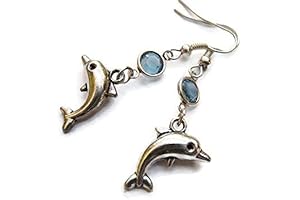 Tiny Dolphin Birthstone Earrings for Women