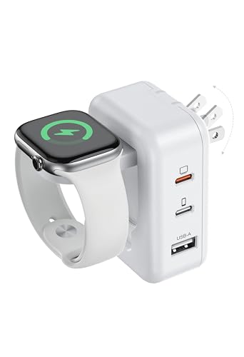 100W 4in1 Charger with Apple Watch Charging Fast USB C Charger Block Dual Foldable Travel Essentials for iPhone 17/16/15 Series iPad MacBook Pro/Air iWatch