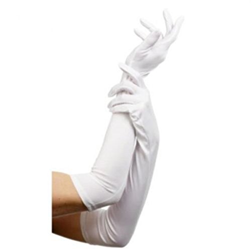 DreamHigh DH Women's Evening Gloves 22" Long White/Black Satin Finger Gloves - 2 Pairs Pack