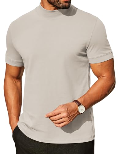 Image of COOFANDY Mens Mock Turtleneck Shirts Casual Premium Cotton Short Sleeve Shirt Basic Half Neck T-Shirts
