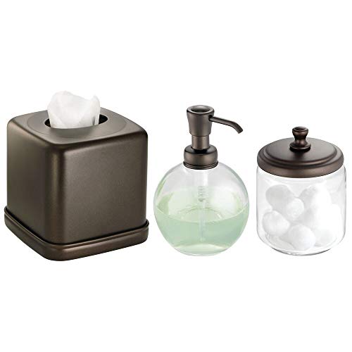 Soap Dispenser Pump, Tissue Box Cover and Canister Jar in Bronze - Set of 3