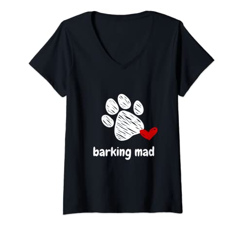 Damen Funny Belling Mad Dog Lover Puppy Lover Belling Mad Dog T-Shirt mit V-Ausschnitt