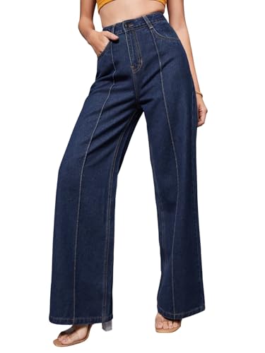 Image of Miss Chase Women's Wide-Leg High-Rise Regular-Length Stretchable Shaping Denim Jeans