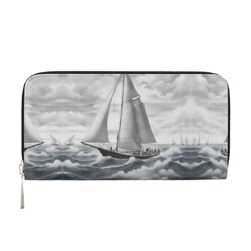 Ocean Sailing Print Womens Wallet, Ladies Credit Card Holder, Phone Wallet Purses, Long Clutch Hand Bag