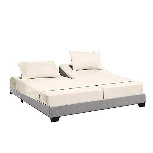 Split King Sheets Sets for Adjustable Bed Cotton-Split King Sheets Deep Pockets-5 Pcs -Split King Sheets for Adjustable Bed Twin XL, Ivory 15-18 Inch Deep Sheets