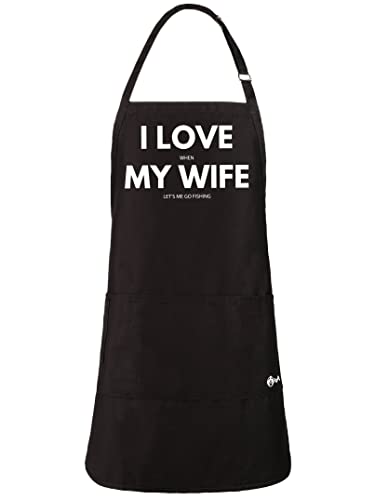 Apronmen, I Love It When My Wife Lets Me Go Fishing Apron, Funny Aprons For Men, Bbq Grilling Aprons With Adjustable Straps One Size Fits All, Aprons With Pockets - Professionally Printed Gifts For Dad #TOP7