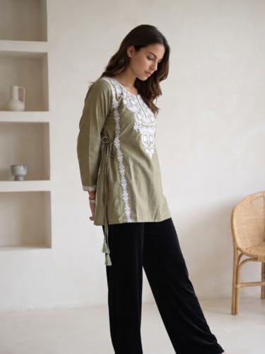 Image of Naixa Women's Pink Cotton Printed Straight Kurta with Pant and Dupatta Set