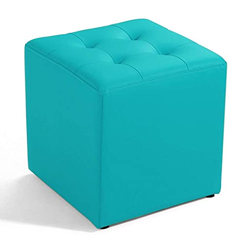 Pouf cuir bleu ottoman bois massif salon table basse - 2