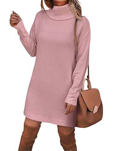 shownicer Damen Strickkleid Minikleid Rollkragen Strickkleider Winter Sweater Kleid Midi Einfarbig Lang Wollkleid Pulli Kleid Pulloverkleid Warme...